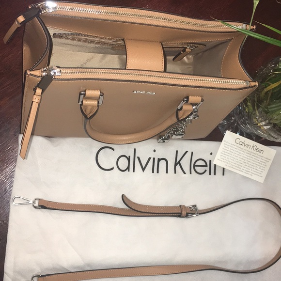 Calvin Klein Saffiano Leather Crossbody Satchel